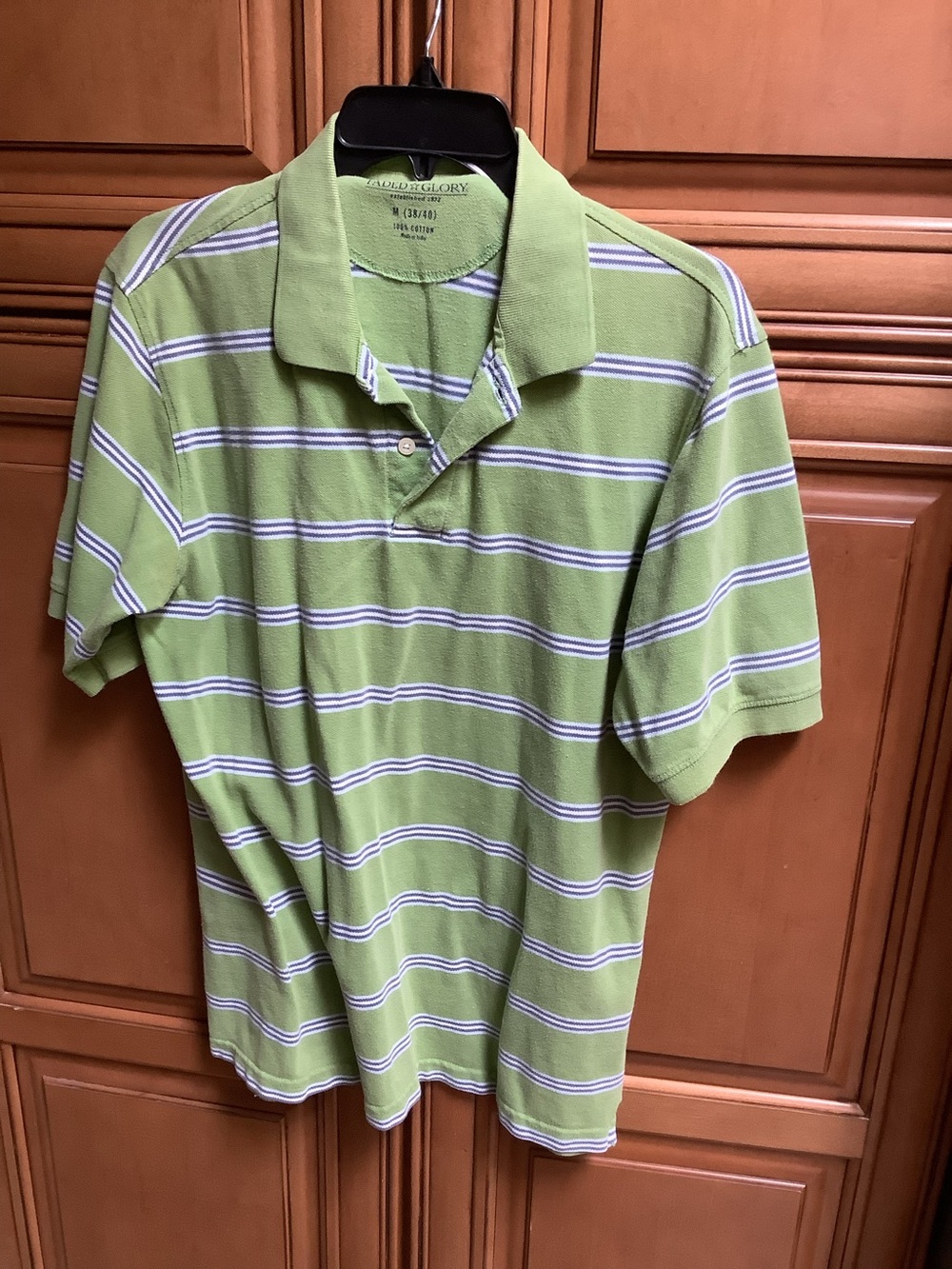 FADED GLORY LIME GREEN POLO SHIRT WITH NARROW STRIPES IN WHITE /NAVY